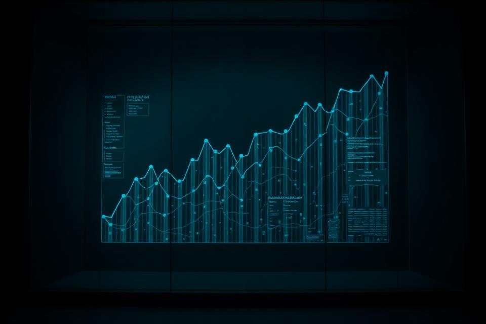 Upward-trending revenue chart on a dark boardroom display